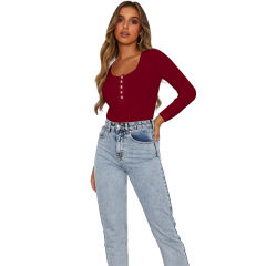 Wine Zip Up Long Sleeve Bodysuit TQK550148-103