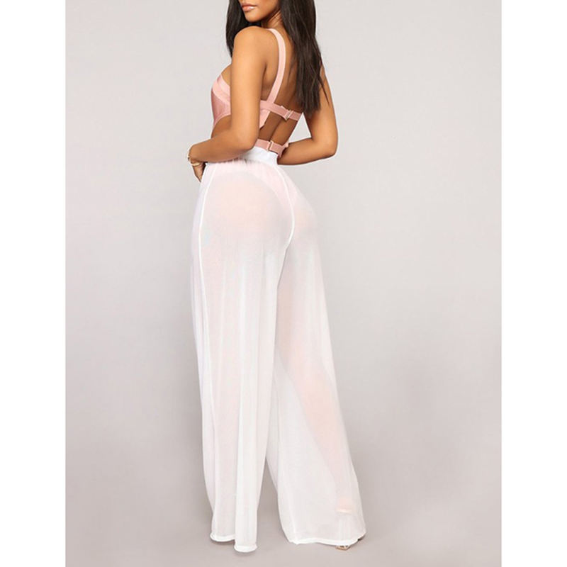 White Sheer Mesh Wide Leg Pants TQV510057-1