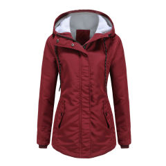 Wine Red Plush Warm Hooded Parka Coat TQK280128-23