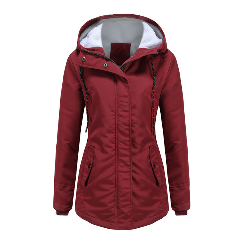 Wine Red Plush Warm Hooded Parka Coat TQK280128-23