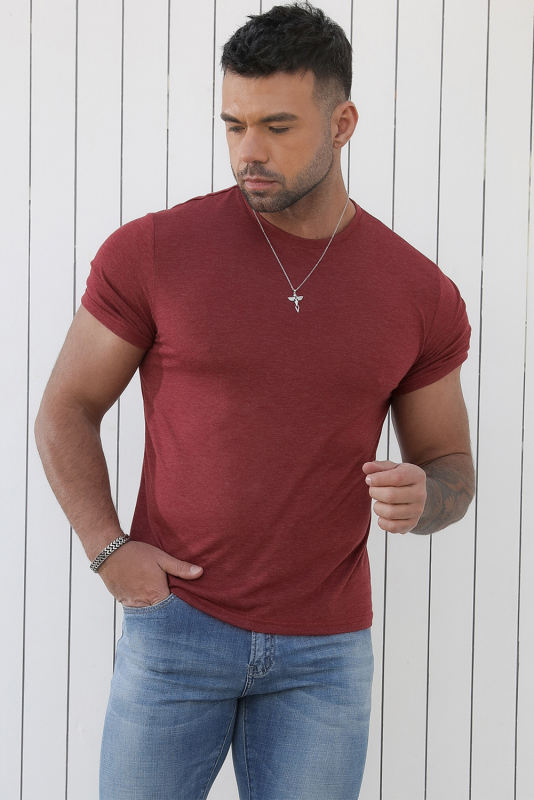 Red Solid Basic Crewneck Short Sleeve Men\'s T-shirt MC252852-3