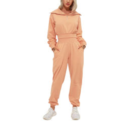 Orange Zipper-up Cotton Sweatshirt with Pant Sports Set TQE91573-14