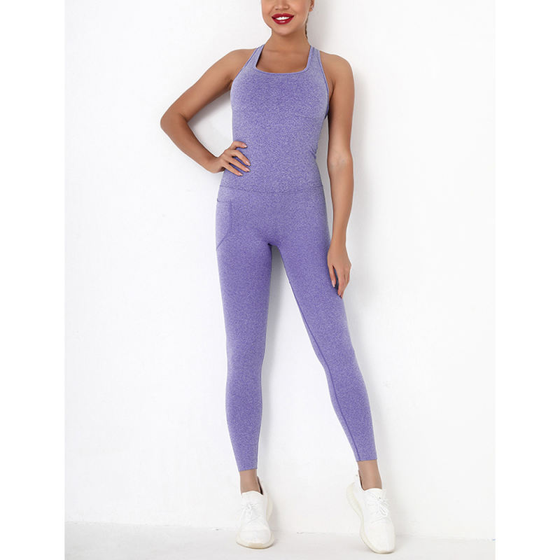 Purple Back-Criss Seamless Yoga One Piece Jumpsuit TQE91567-8