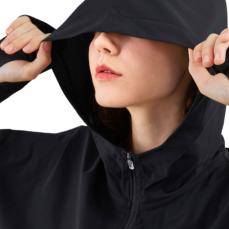 Black Zipper Hooded Loose Sports Yoga Jacket TQE37029-2