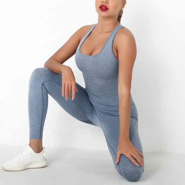 Blue Back-Criss Seamless Yoga One Piece Jumpsuit TQE91567-5