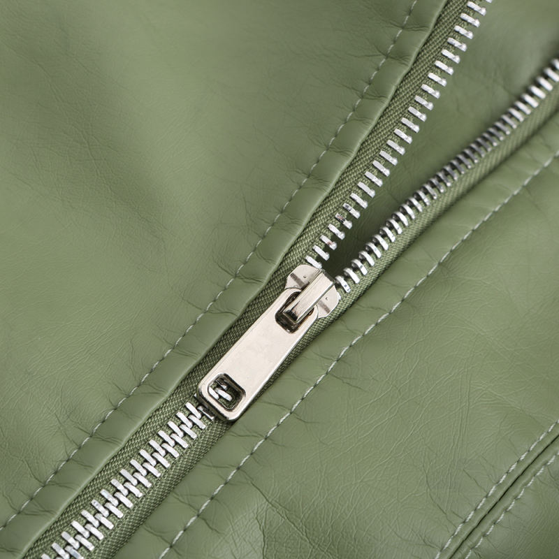 Light Green Zipper &amp; Bandage PU Leather Jacket TQK280142-28