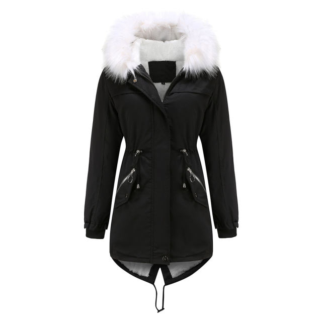 Black Fur Collar Warm Hooded Parka Coat TQK280129-2