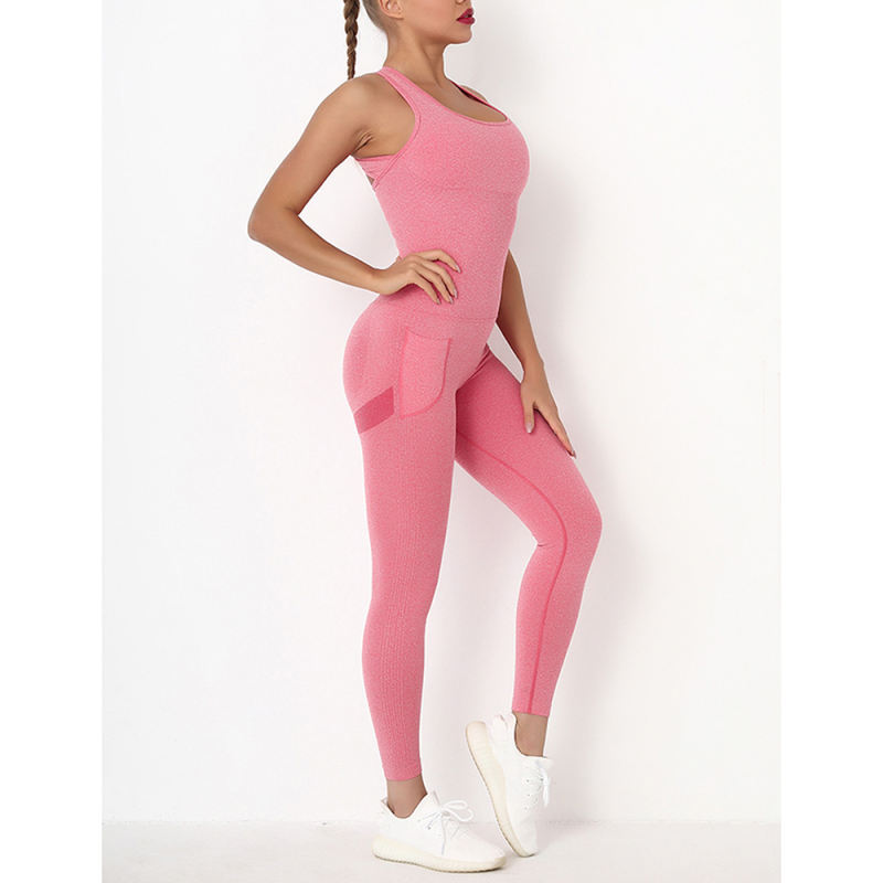 Red Back-Criss Seamless Yoga One Piece Jumpsuit TQE91567-3