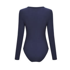 Navy Blue V Neck Long Sleeve Bodysuit TQK550147-34