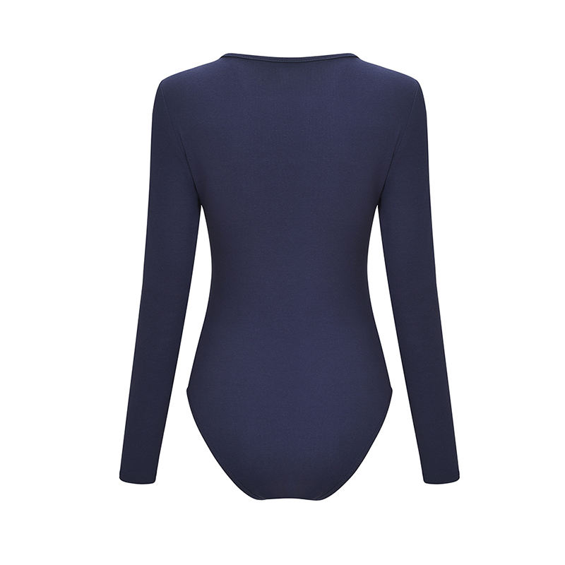 Navy Blue V Neck Long Sleeve Bodysuit TQK550147-34