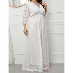 White V-Neck Lace Plus Size Dress TQK310997-1