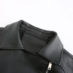 Black Zipper &amp; Bandage PU Leather Jacket TQK280142-2