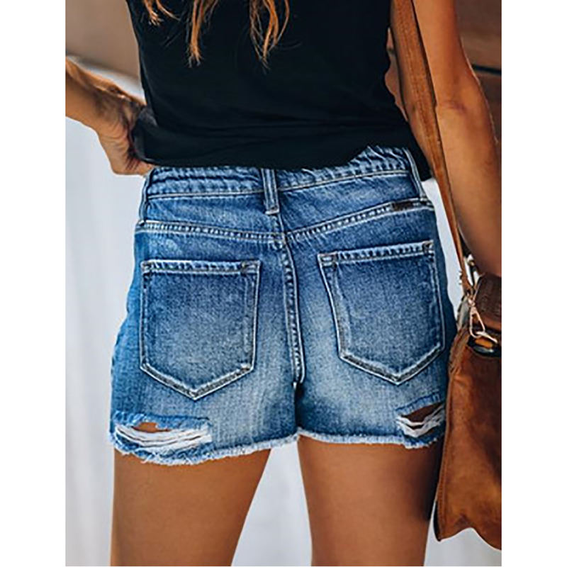 Blue Ripped Raw Hem Denim Shorts TQK530077-5