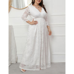 White V Neck Lace Plus Size Evening Dress TQV310004-1