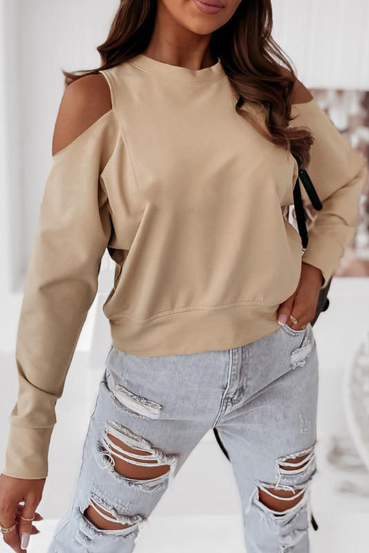 Khaki Cold Shoulder Pullover Sweatshirt LC25312576-16