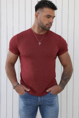 Red Solid Basic Crewneck Short Sleeve Men\'s T-shirt MC252852-3