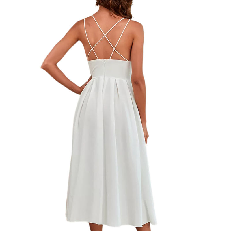 White Criss-cross Back Spaghetti Straps Midi Dress TQK311092-1