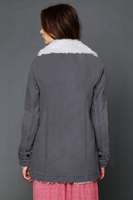 Gray Lapel Collar Button Fleece Jacket LC8511336-11