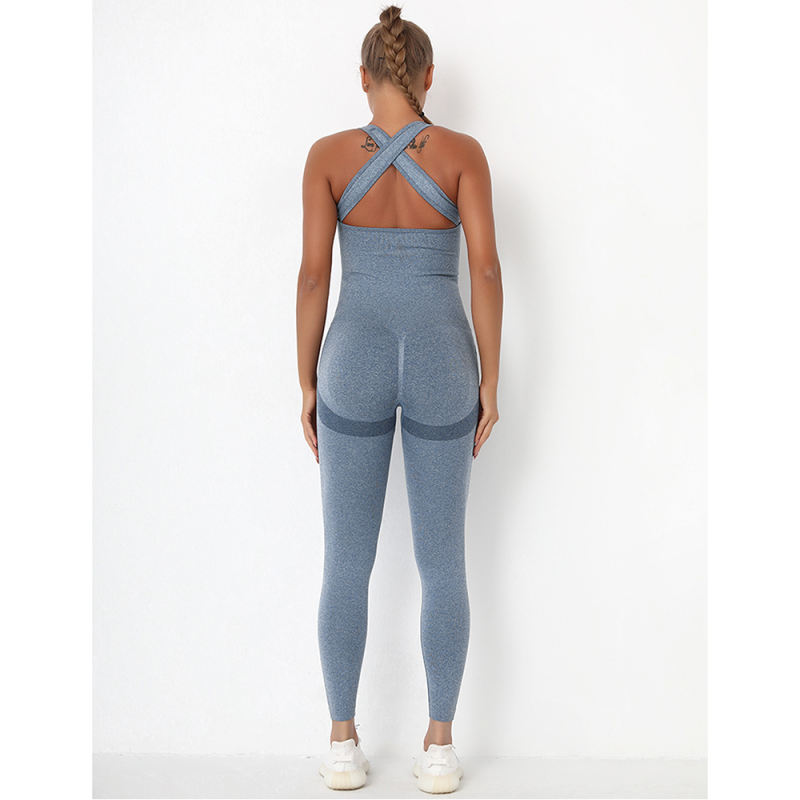 Blue Back-Criss Seamless Yoga One Piece Jumpsuit TQE91567-5