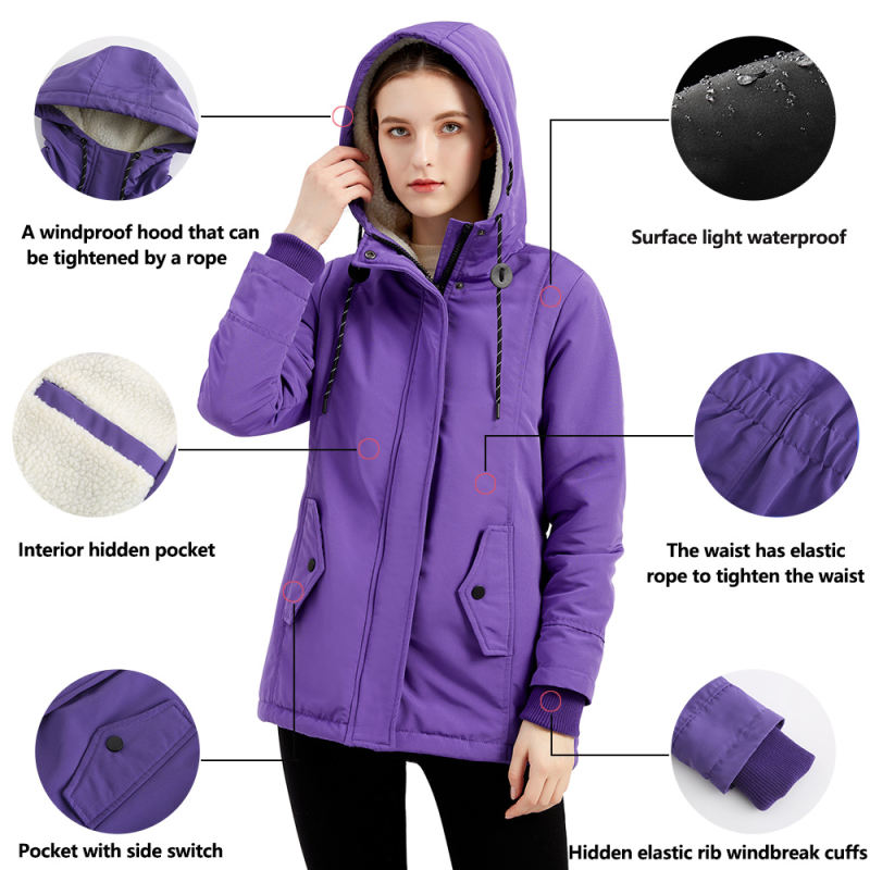 Purple Plush Warm Hooded Parka Coat TQK280128-8