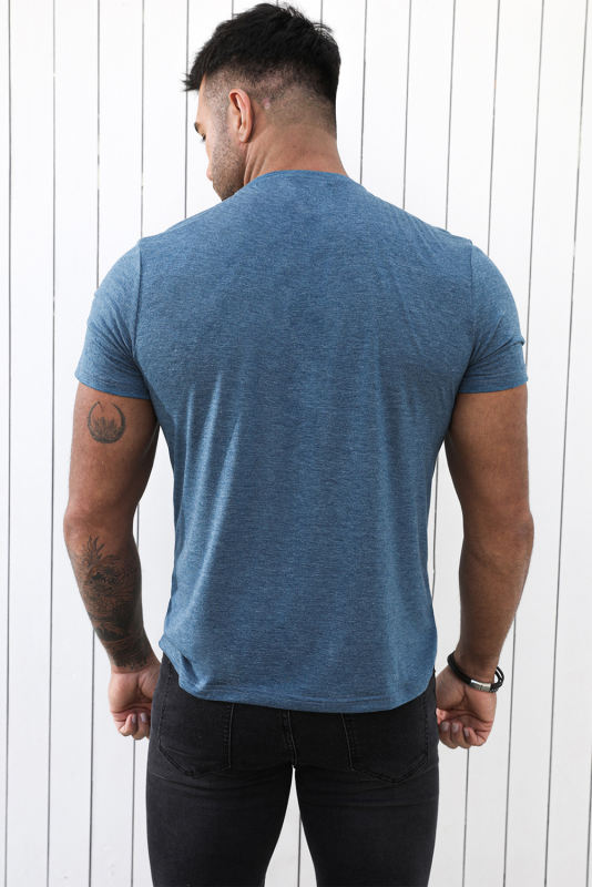 Blue Solid Basic Crewneck Short Sleeve Men\'s T-shirt MC252852-5