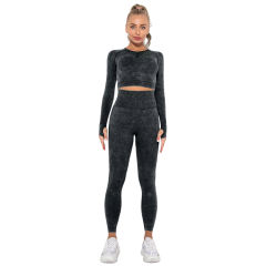 Black Nylon Seamless Long Sleeve Pant Yoga Set TQE91361-2