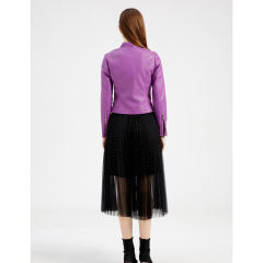 Purple PU Stand Collar Short Leather Jacket TQK280124-8