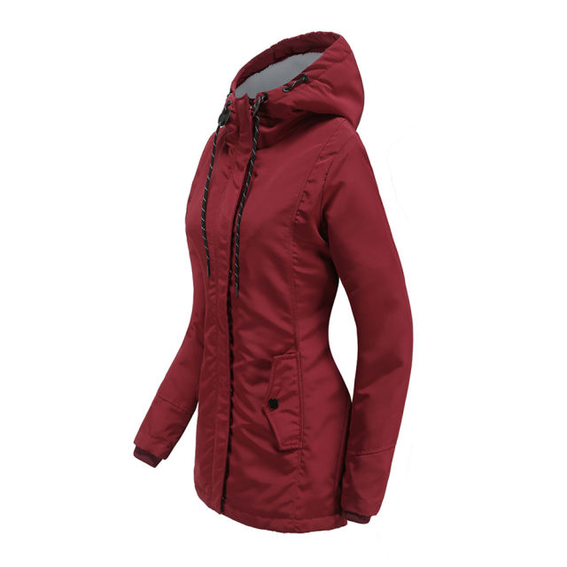 Wine Red Plush Warm Hooded Parka Coat TQK280128-23