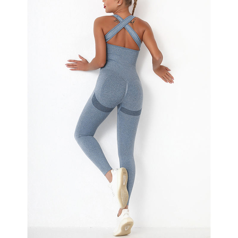 Blue Back-Criss Seamless Yoga One Piece Jumpsuit TQE91567-5