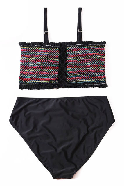 Elastic Shirring Suspender Two-piece Swimsuit