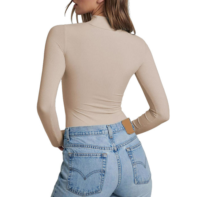 Apricot Asymetrical Cut-out Long Sleeve Bodysuit TQV220111-18