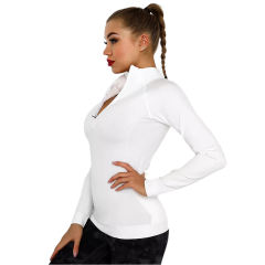 White Quick Dry Zipper Knit Tight Yoga Tops TQE91363-1