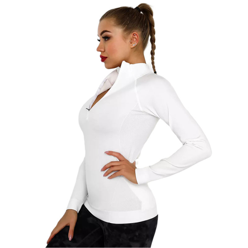 White Quick Dry Zipper Knit Tight Yoga Tops TQE91363-1