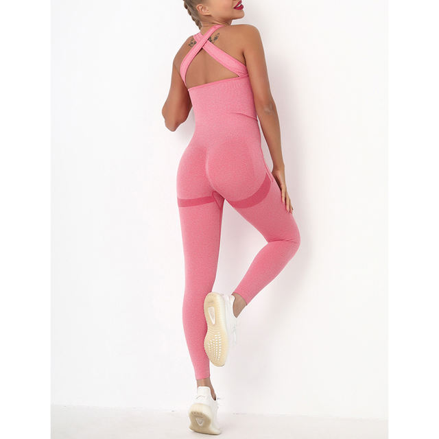 Red Back-Criss Seamless Yoga One Piece Jumpsuit TQE91567-3