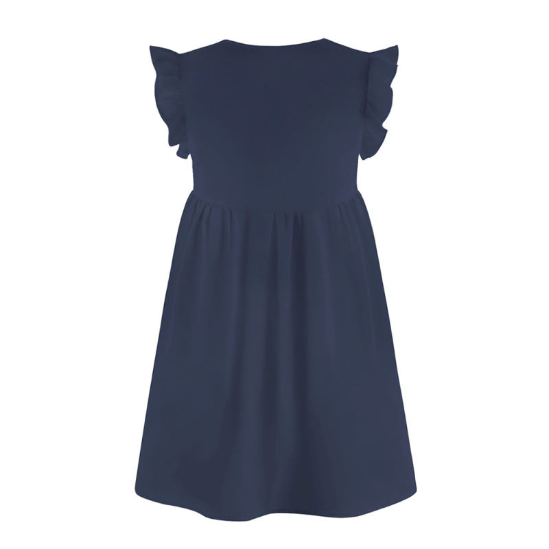 Navy Blue  V-Neck Ruffle sleeve Pocketed T-shirt Dress TQK311014-34