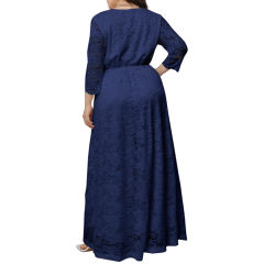 Navy Blue V-Neck Lace Plus Size Dress TQK310997-34