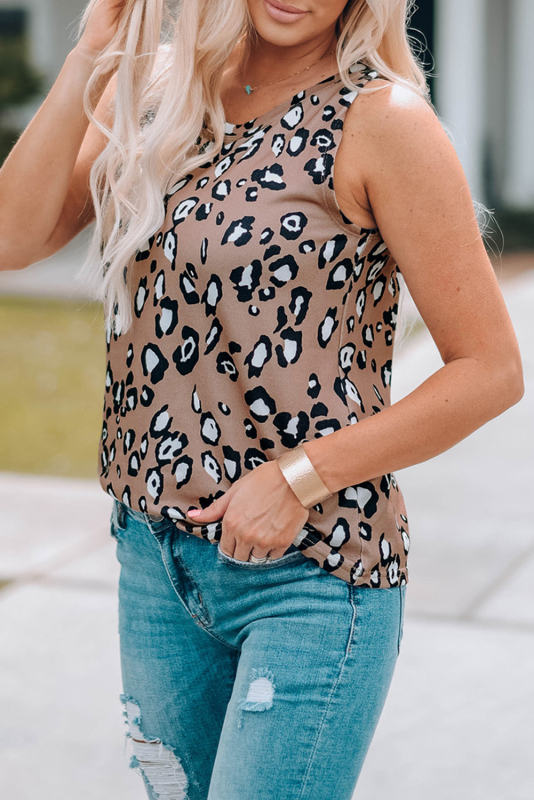 Leopard Print Crew Neck Tank Top LC2565188-20