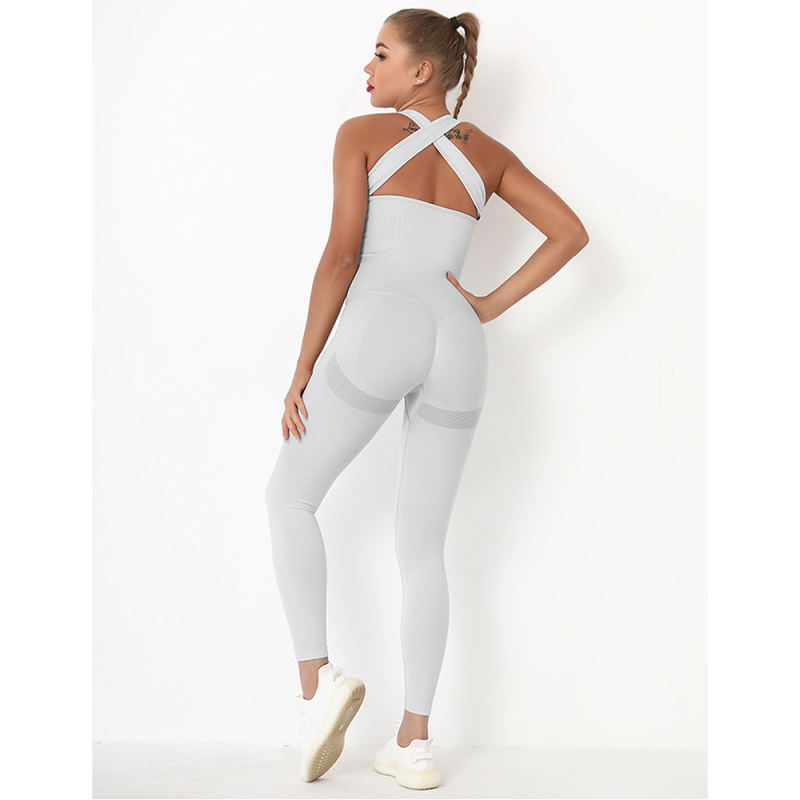 Light Gray Back-Criss Seamless Yoga One Piece Jumpsuit TQE91567-112