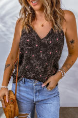 Brown Floral Print Spaghetti Strap Racerback Tank Top LC2567780-17