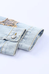 Sky Blue Leopard Star Distressed Cropped Denim Jacket LC788175-4