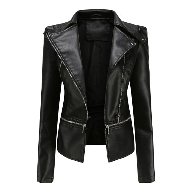 Black Removable Hem Leather PU Leather Jacket TQK280125-2