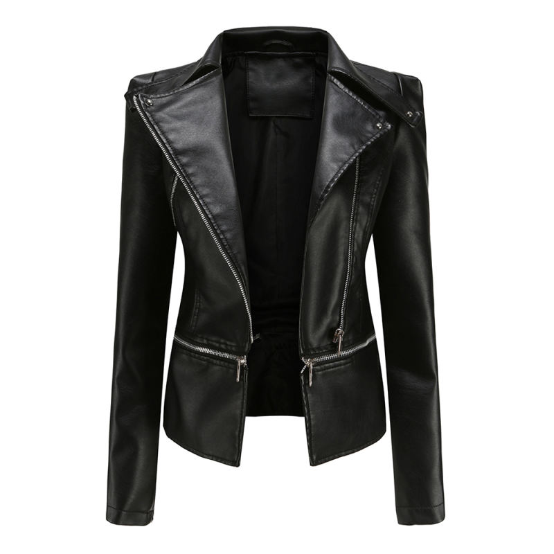 Black Removable Hem Leather PU Leather Jacket TQK280125-2
