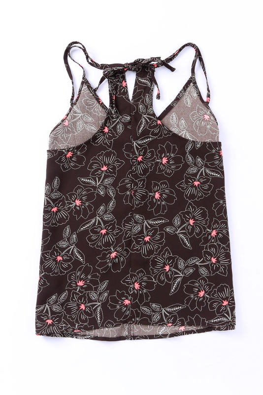 Brown Floral Print Spaghetti Strap Racerback Tank Top LC2567780-17
