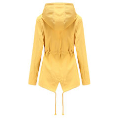 Yellow Waist Drawstring Hooded Outdoor Rainproof Coat TQK280126-7