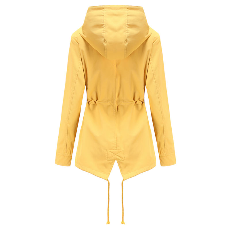 Yellow Waist Drawstring Hooded Outdoor Rainproof Coat TQK280126-7