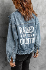 Sky Blue Raised On 90\'s Country Distressed Denim Jacket LC788244-4