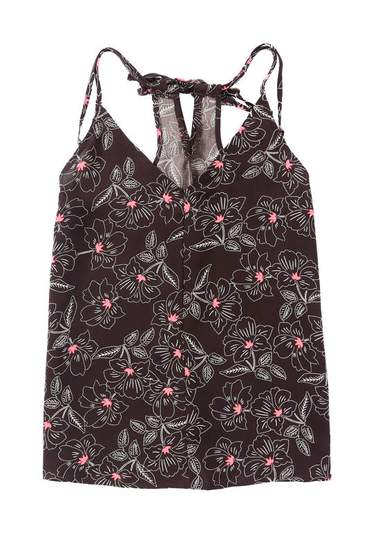 Brown Floral Print Spaghetti Strap Racerback Tank Top LC2567780-17