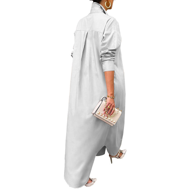 Light Gray Long Sleeve Buttoned Maxi Shirt Dress TQK311304-25