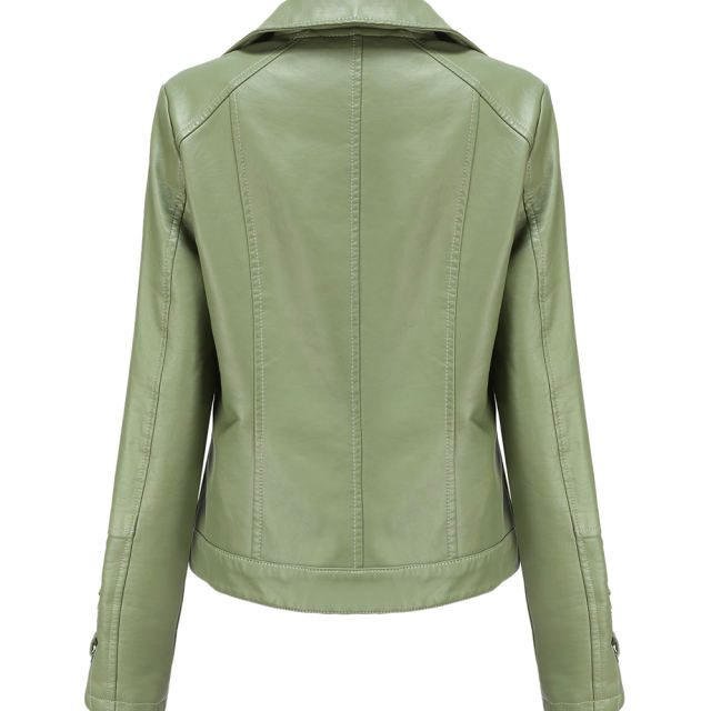 Light Green Zipper &amp; Bandage PU Leather Jacket TQK280142-28