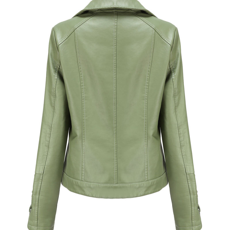 Light Green Zipper &amp; Bandage PU Leather Jacket TQK280142-28